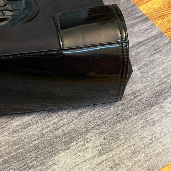 Tory Burch Mini Ella Black Patent Leather Trim Tote - Picture 7 of 11